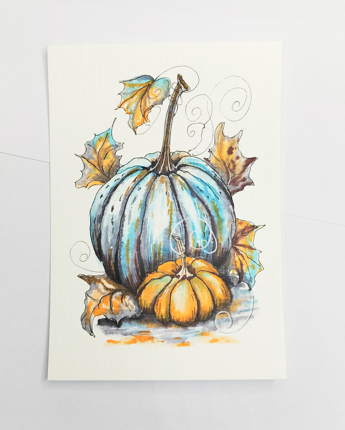 Авторская открытка от Стрелки Натали. Акварель. Тыквенное настроение