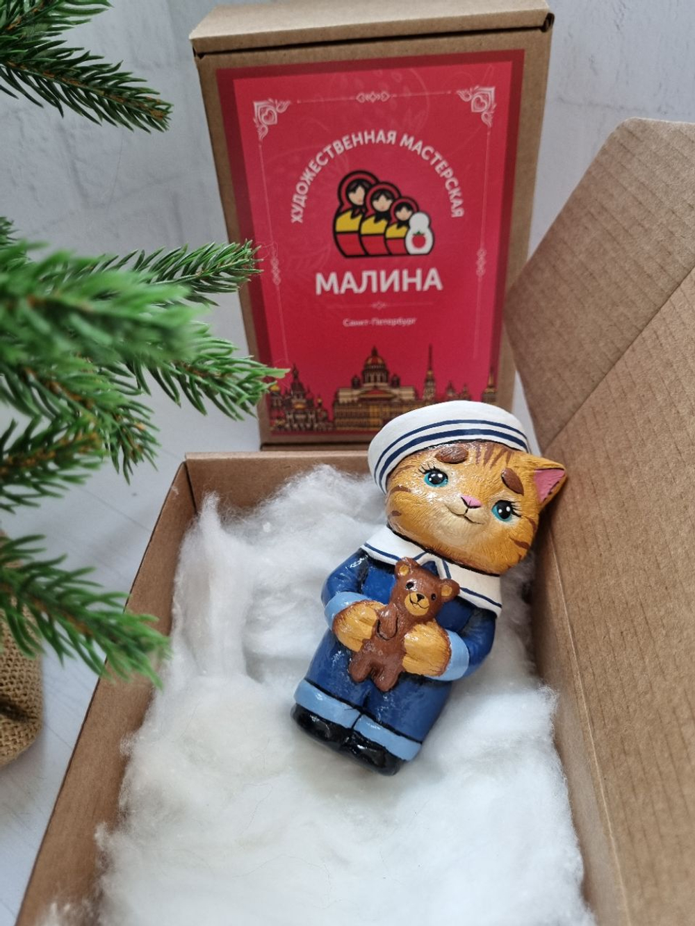 Котик морячёк ёлочная игрушка ручной работы