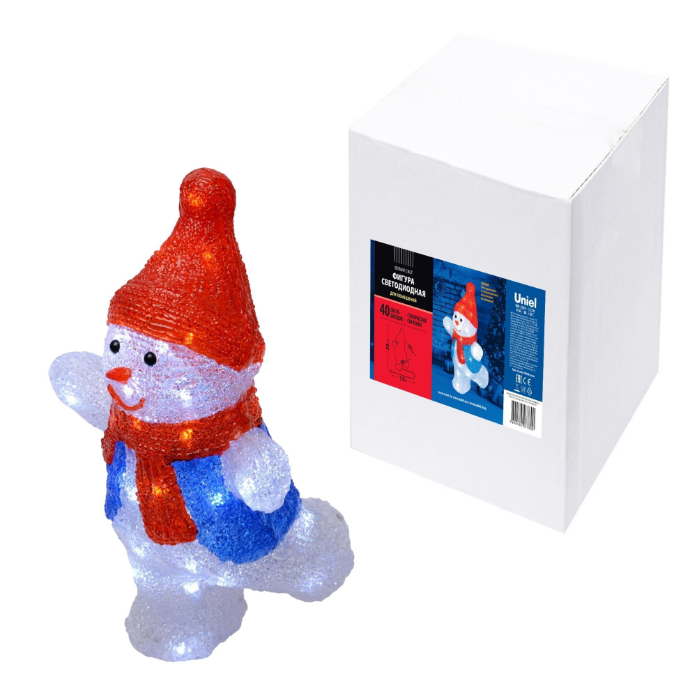 ULD-M2234-040/STA WHITE IP20 SNOWMAN-2 Фигура светодиодная «Снеговик-2», 40 светодиодов, размер 22*17*34 см, цвет свечения-белый, IP20. TM Uniel