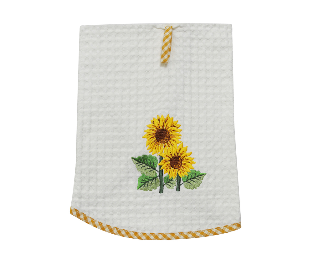 Элитное полотенце вафельное кухонное круглое Girasoli с желтым кантом от Old Florence