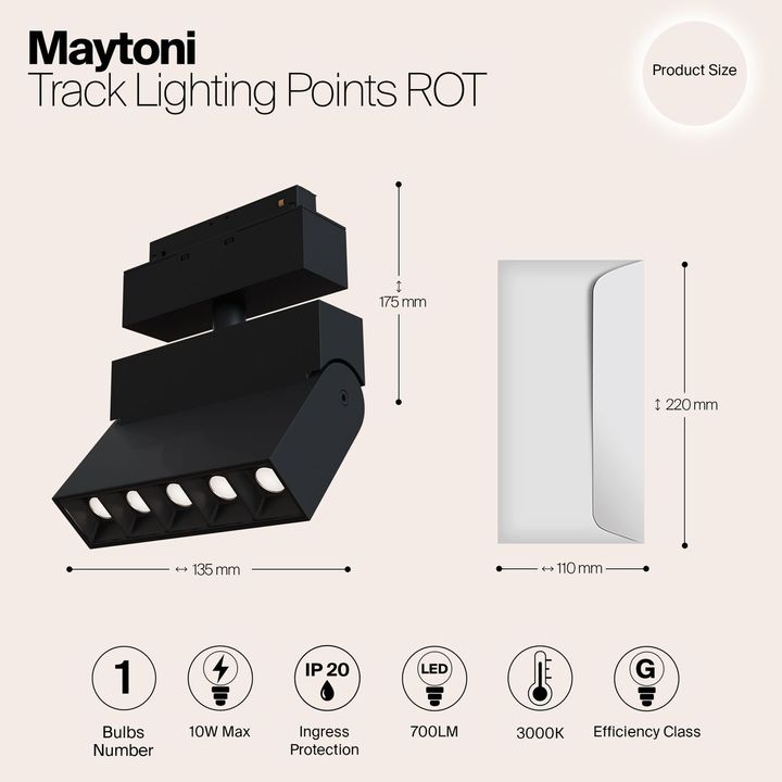 Трековый светодиодный светильник для магнитного шинопровода Maytoni Track lamps TR015-2-10W3K-B