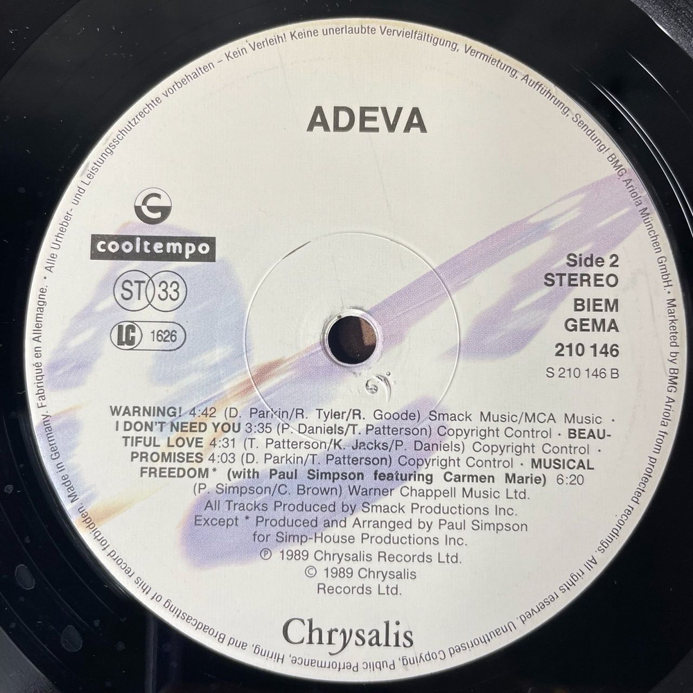 Винтажная виниловая пластинка LP Adeva (Germany 1989) Respect