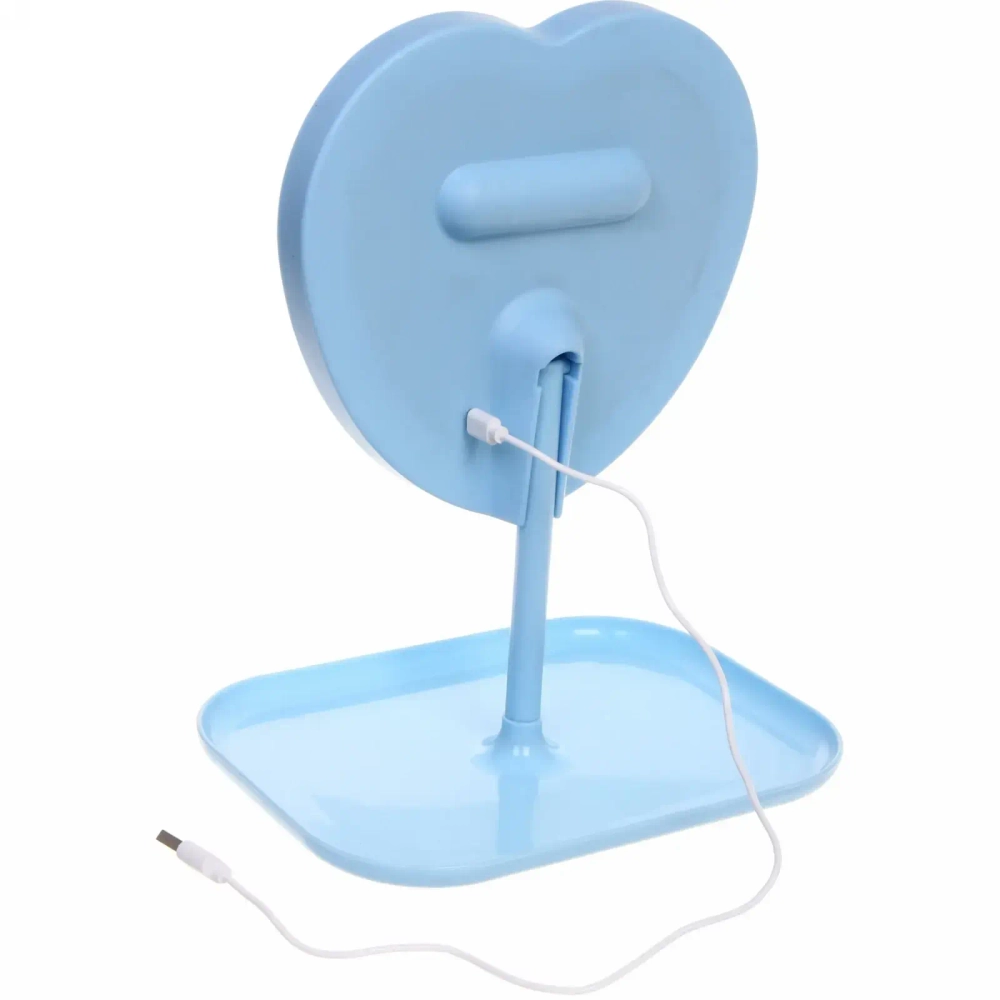 Зеркало настольное с подсветкой на подставке «Mary Touch - Heart», цвет голубой, USB, 20*28см