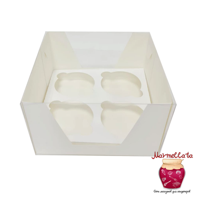 Упаковка для капкейков БЕЛАЯ С ПРОЗРАЧНОЙ КРЫШКОЙ (4 ячейки 160*160*95 мм)