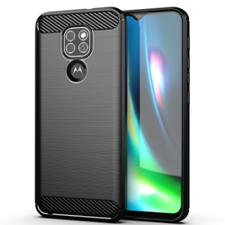 Чехол защитный черного цвета на Motorola Moto E7 Plus, серия Carbon от Caseport