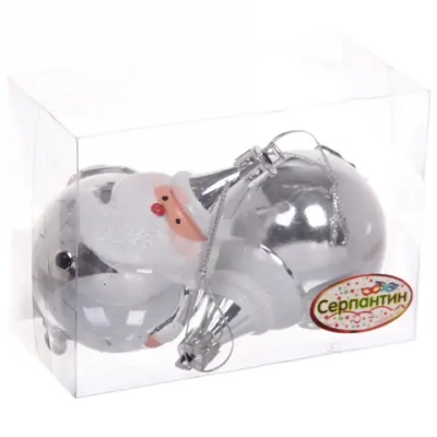 Елочные игрушки «Круглый Дед Мороз» 6 см (набор 2 шт), Серебро