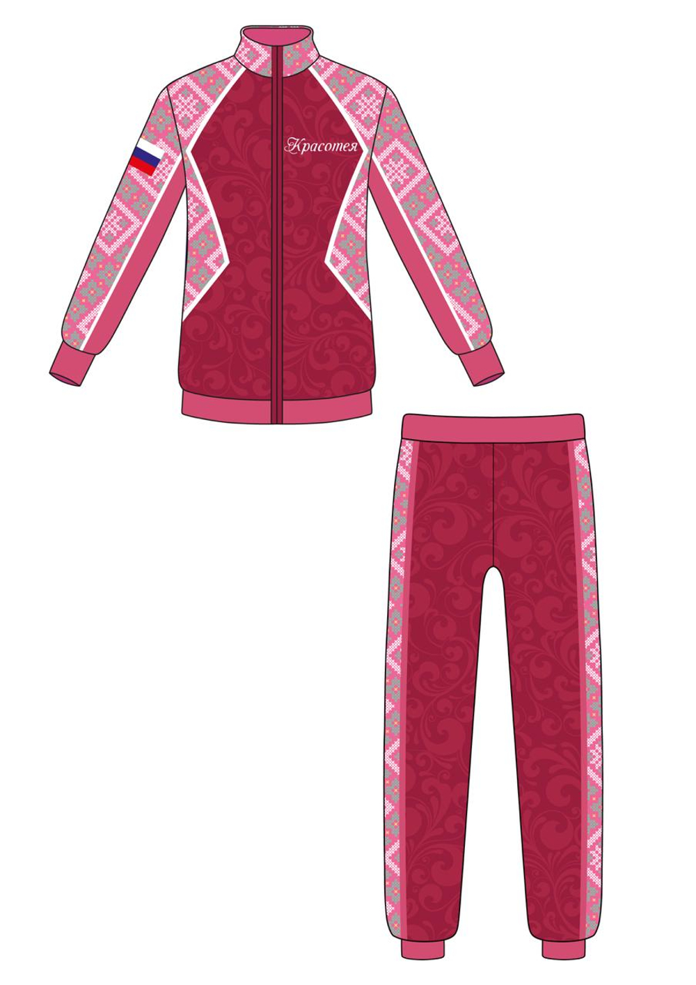 Костюм спортивный командный малиновый с этническим узором