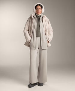 Oysho Длинная куртка с капюшоном, детали в рубчик, из модала с начесом, серо-коричневый