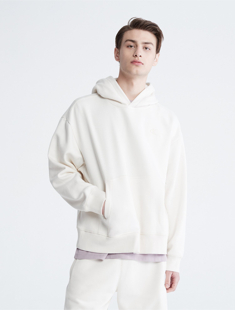 Худи Calvin Klein Relaxed Fit Archive Logo Fleece Bone White