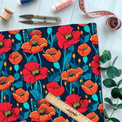 Ткань премиум сатин ночное поле маков