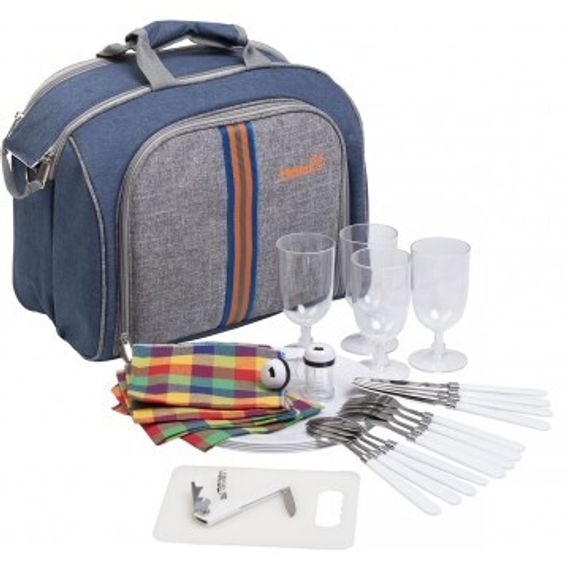 Набор для пикника Helios на 4 персоны синий/серый HS-425S-(4)BG
