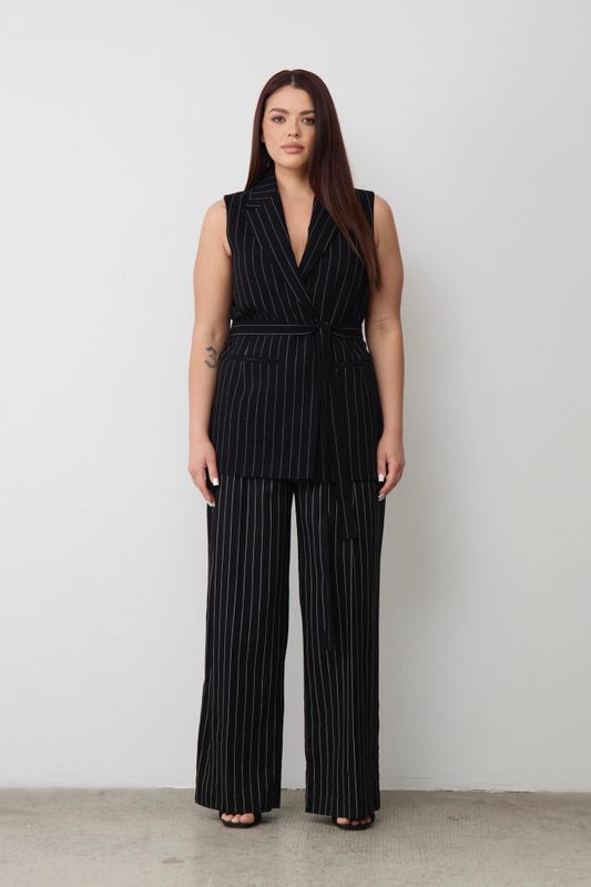 Брюки изо льна в полоску, черный