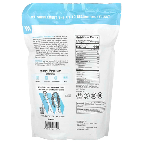 Swolverine, Изолят сыворотки, клубника, 960 г (2,11 фунта)