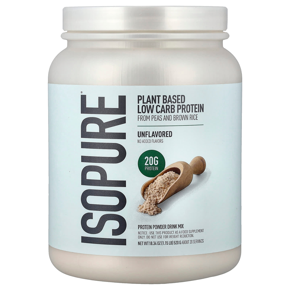 Isopure, низкоуглеводный протеиновый порошок на растительной основе, без добавок, 521 г (1,15 фунта)