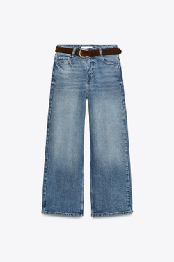 ZARA ДЖИНСЫ-КЮЛОТЫ Z1975 С ВЫСОКОЙ ПОСАДКОЙ И РЕМНЕМ, ВЫЦВЕТШИЙ СИНИЙ