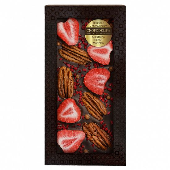 Шоколад темный с украшением "Клубника, пекан, малина" 100 гр