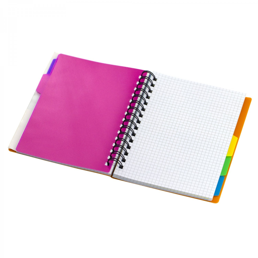 Тетрадь 120л., А5, клетка, Alingar "Good Idea", гребень, пластиковая обложка с информ окном, цветные пластиковые разделители, ассорти 4 цвета