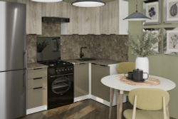 Кухонный гарнитур Альба оптима 5 1200х2000 мм, каркас ЛДСП, фасад ЛДСП, Белый/Дуб браун/Мокко