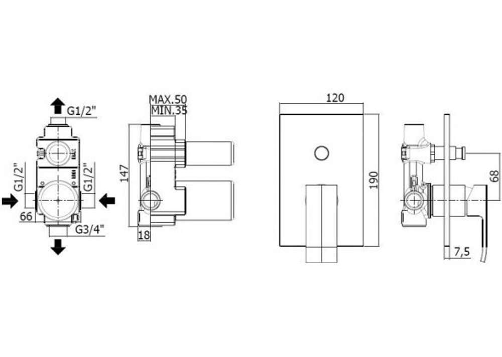 Смеситель для душа Paffoni ELLE встраиваемый, на 2 выхода, черный матовый (EL015NO/M)