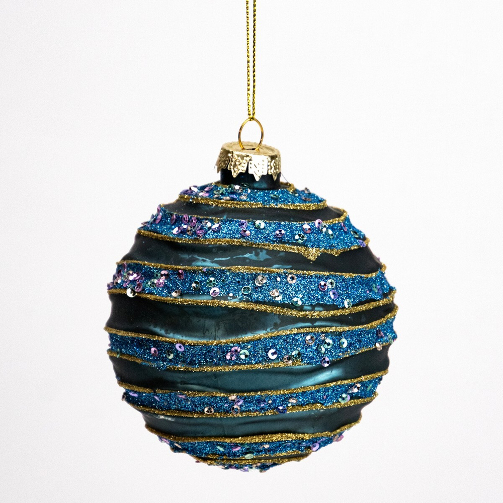 Елочное украшение Шар синий стекло 10см