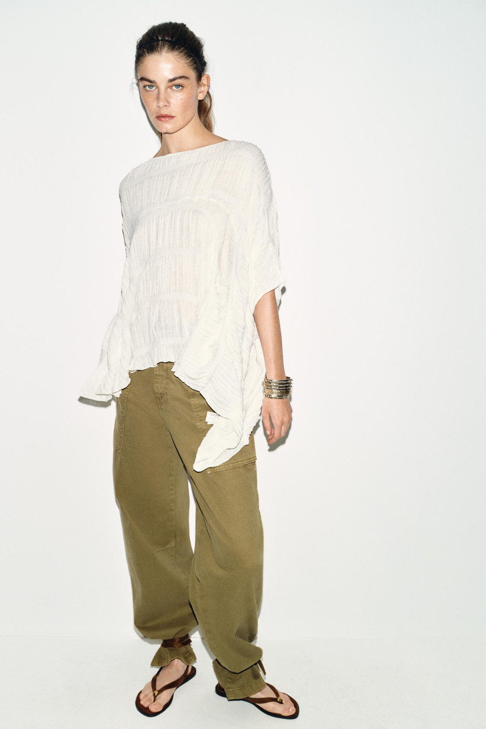 ZARA ТОП-НАКИДКА, БЕЛЫЙ