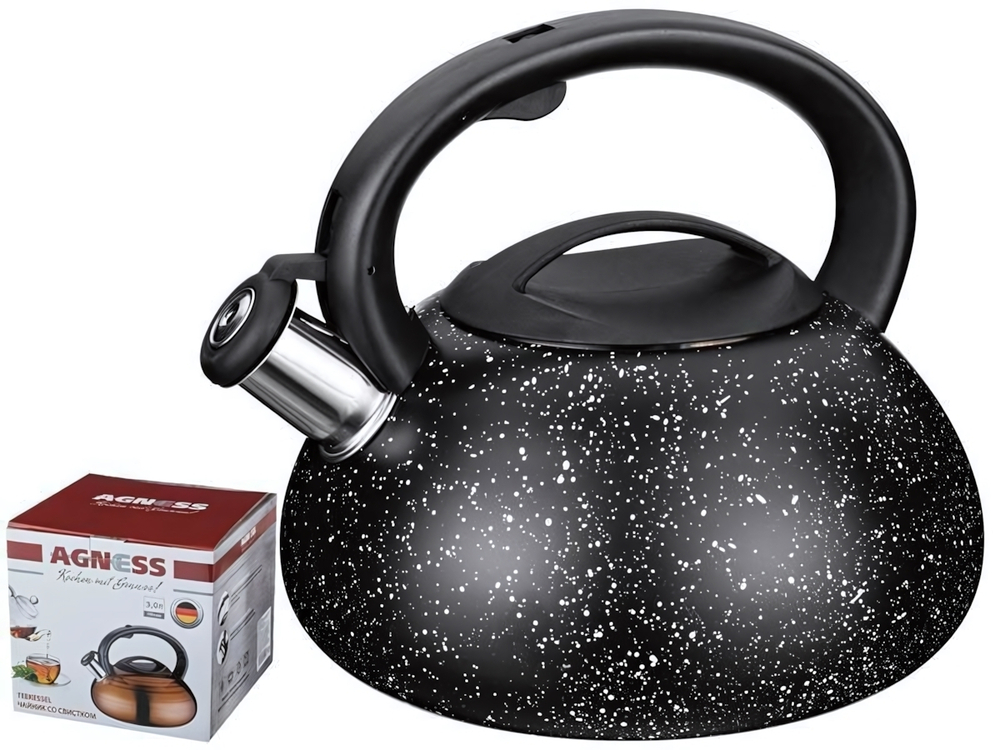 Чайник 3л нерж со свистком "Черный мрамор"