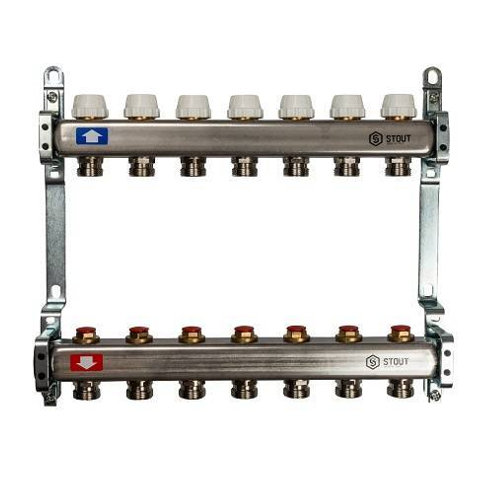 Коллекторная группа для радиаторного отопления STOUT SMS0922 - 1" на 7 контуров 3/4"EK (нерж.сталь)