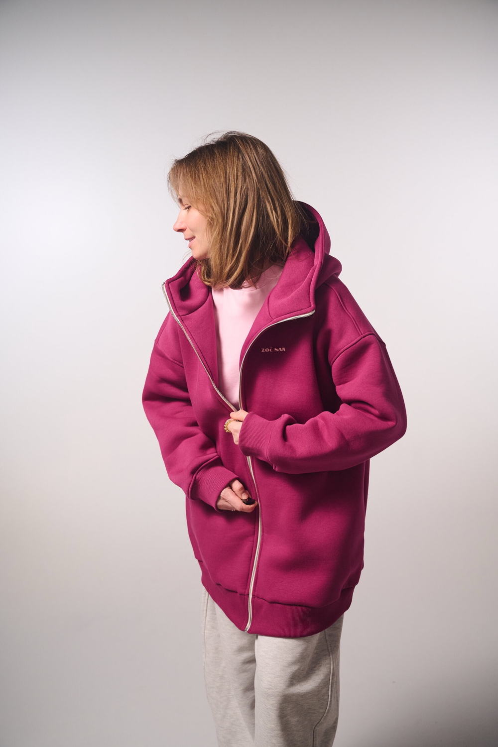 Худи на молнии с начесом, "Малина"