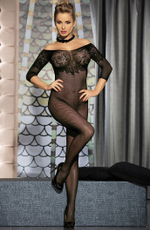 Соблазнительный комбинезон-сетка с цветочным рисунком в верхней части (Размер: S-M-L) (Цвет: черный)