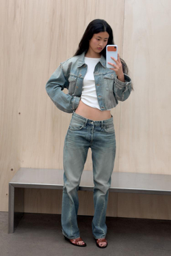 ZARA УКОРОЧЕННАЯ ДЖИНСОВАЯ КУРТКА TRF, СИНИЙ