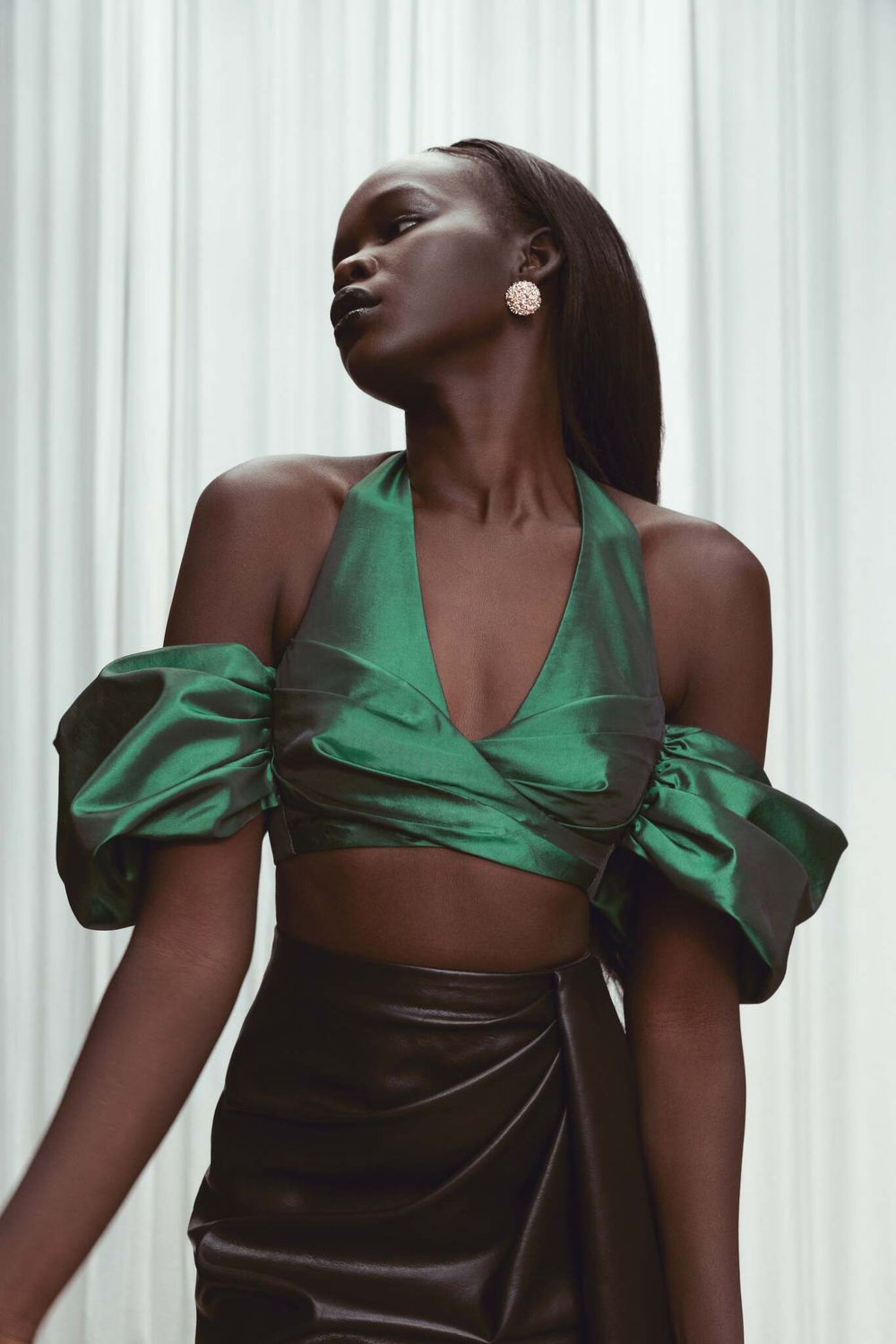 Драпированный укороченный топ из тафты