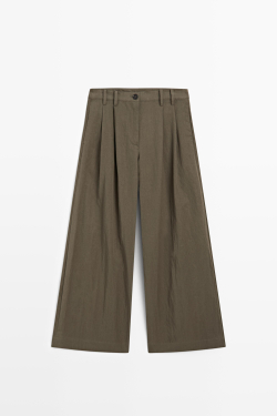 Massimo Dutti Широкие брюки из высокотехнологичной ткани со складками, кротово-коричневый
