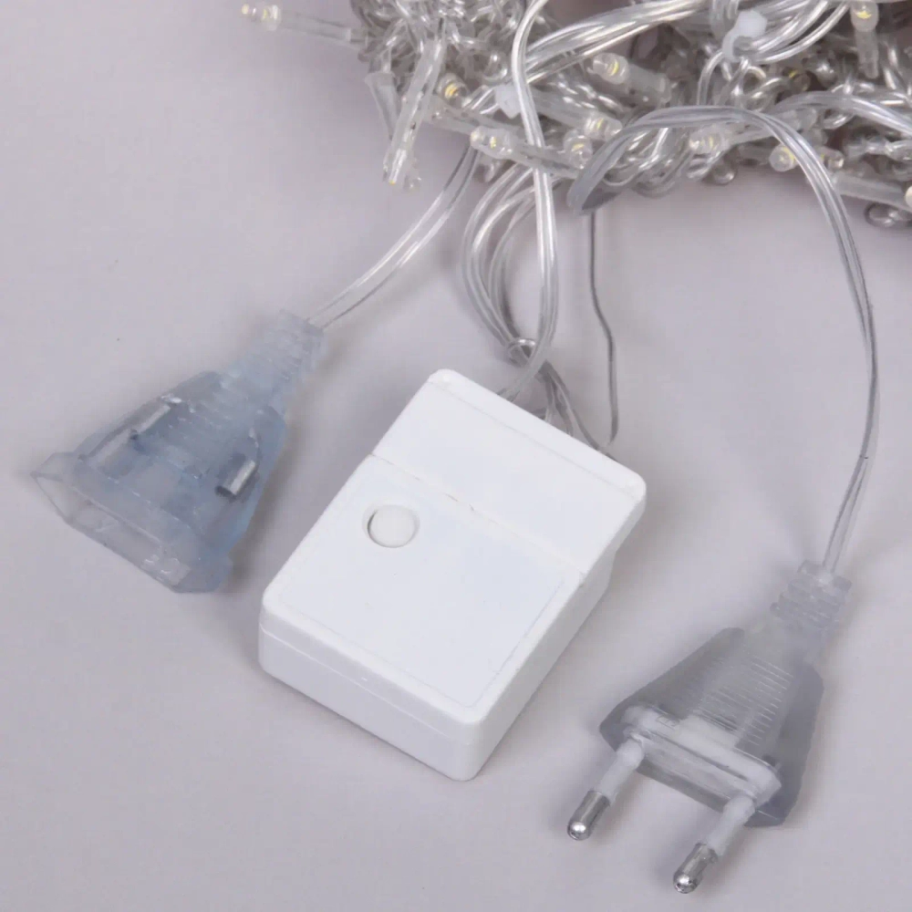 Гирлянда для дома ЗАНАВЕС 3м*2,5м 240 ламп LED, прозр.провод, 8 реж., IP-20. Белый