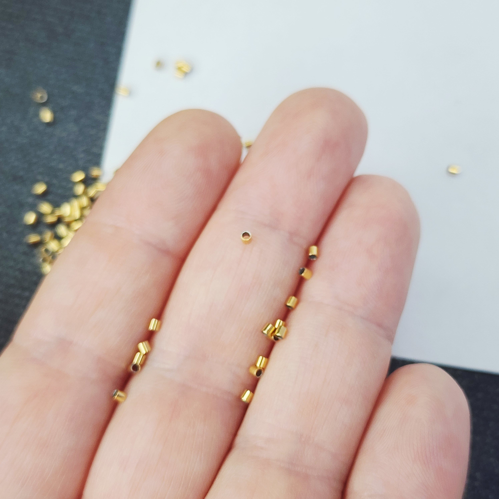 Кримп 1.5мм, сталь 2я позолота, крепко держит, зажимная бусина для троса