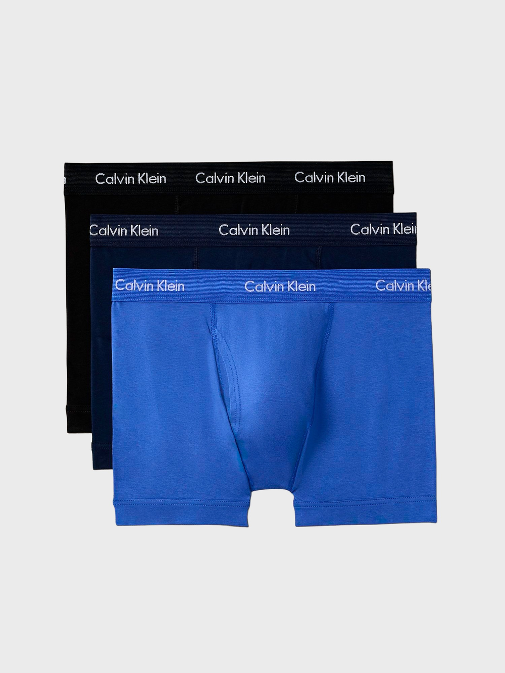 Мужские трусы боксеры транки Calvin Klein Cotton Stretch 3 Pack Black/ Blue Shadow/ Cobalt Water