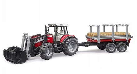 Игрушечный транспорт Bruder - Трактор Massey Ferguson 7480 с фронтальным погрузчиком и прицепом - Брудер 02046