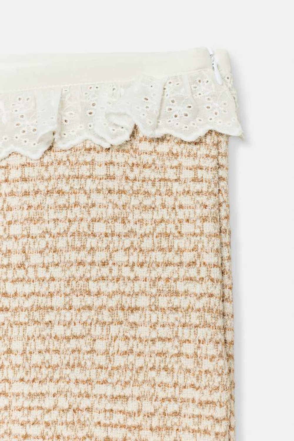 ZARA БРЮКИ ИЗ РЕЛЬЕФНОЙ ТКАНИ С ВОЛАНАМИ, ЭКРЮ/КОРИЧНЕВЫЙ