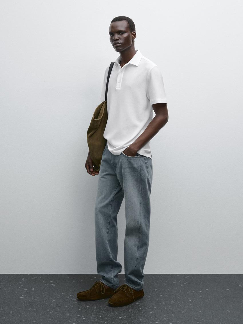 Massimo Dutti Футболка-поло с коротким рукавом, белый