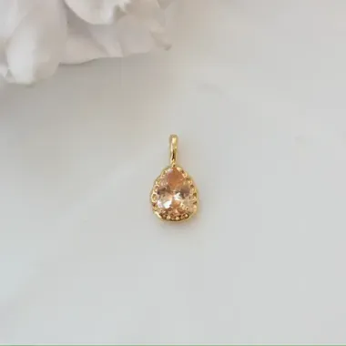 Подвеска Капля с персиковым фианитом, 15*8 мм, позолота, П431