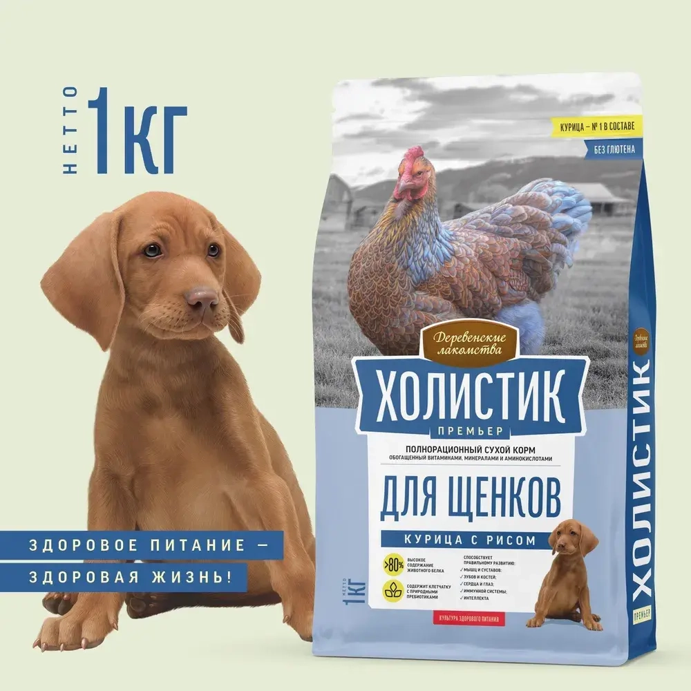 Корм для щенков Деревенские лакомства Холистик Премьер курица с рисом для собак мини-пород, 1 кг