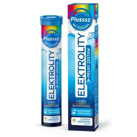 Plusssz Elektrolity + 100% Мультивитамины - 20 шипучих таблеток со вкусом ананаса и манго
