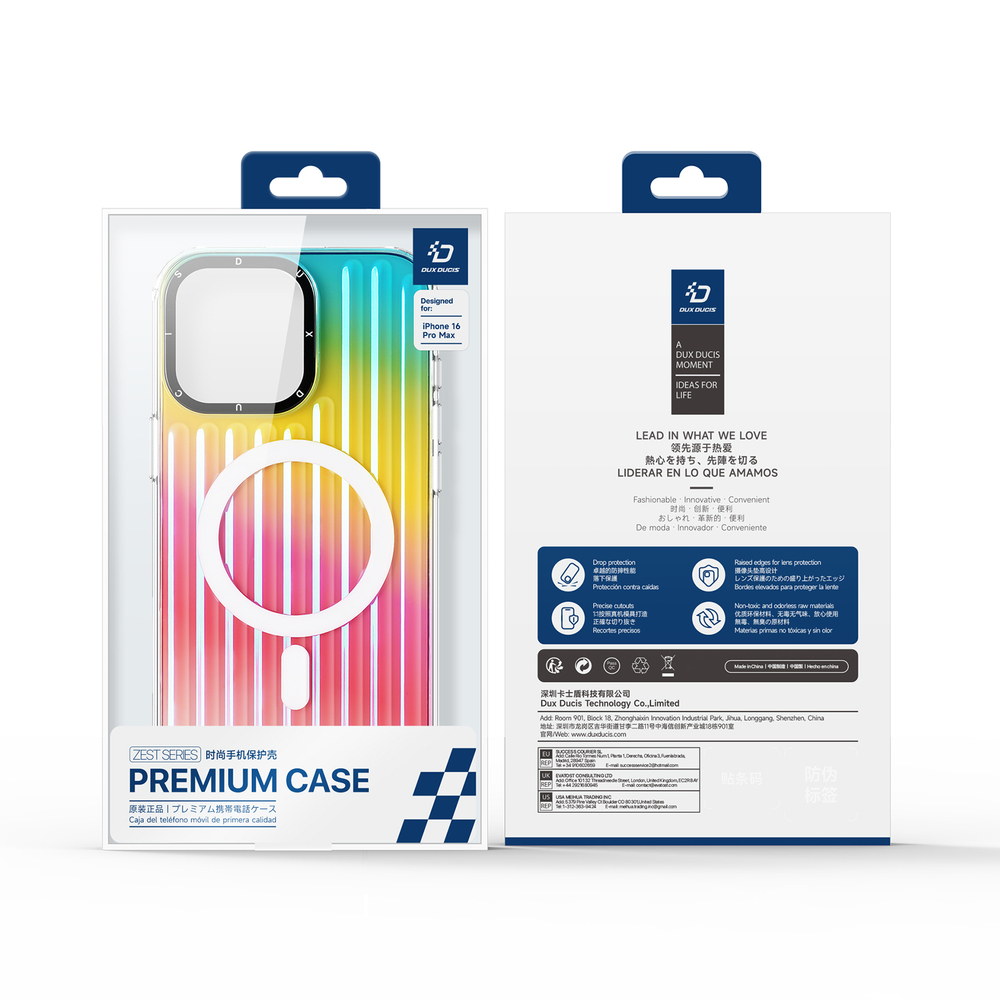 Усиленный прозрачный чехол (Gradient Rainbow) с поддержкой MagSafe от Dux Ducis для iPhone 16 Pro Max, серия Zest Series Case