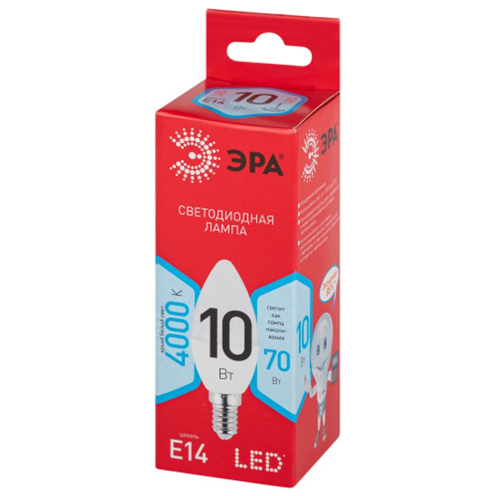 Лампочка светодиодная ЭРА RED LINE LED B35-10W-840-E14 R Е14 / E14 10 Вт свеча нейтральный белый свет
