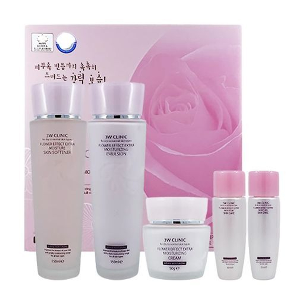 3W Clinic Набор косметики с цветочными экстрактами для ухода за кожей лица Flower Effect Extra Moist