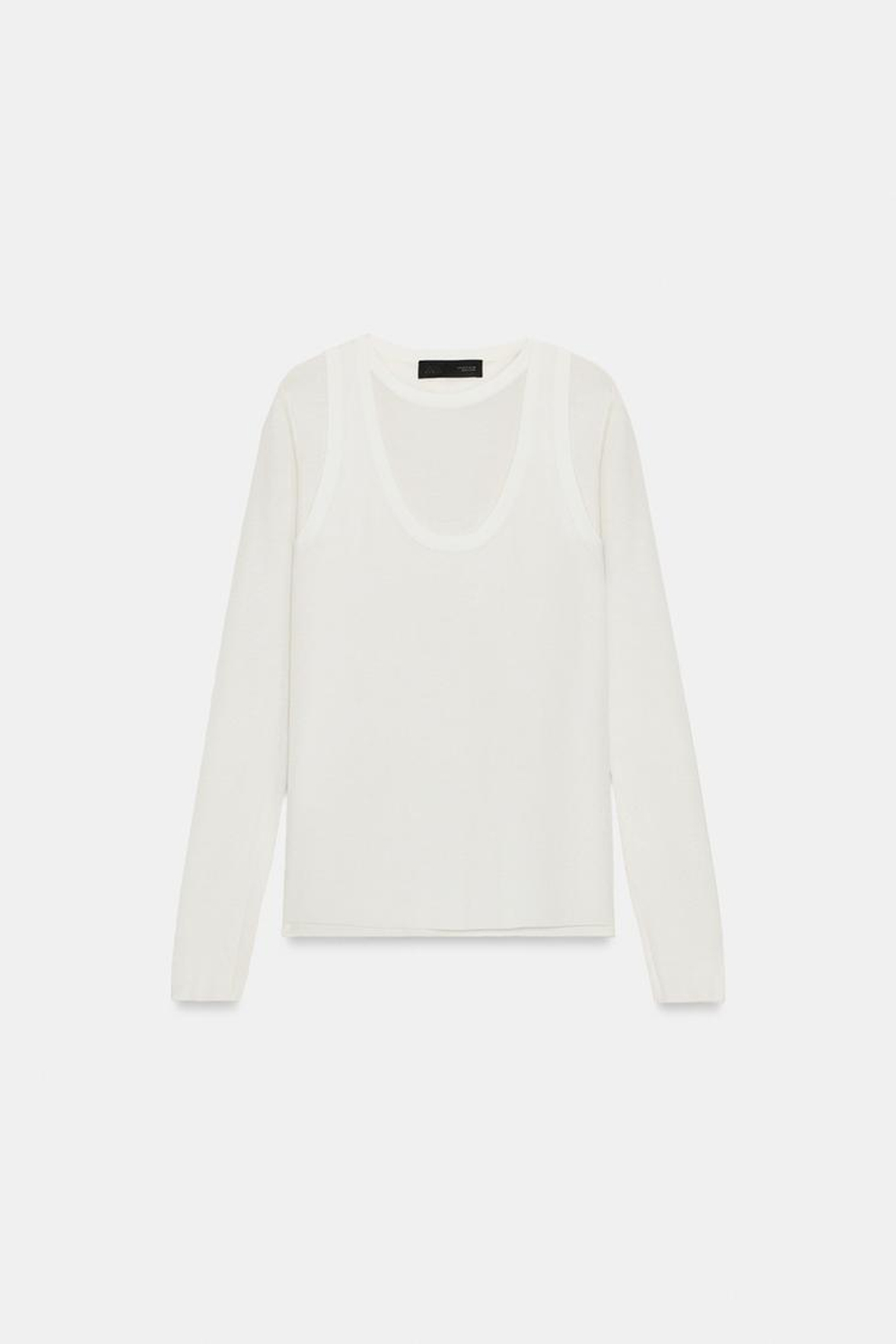ZARA ДВОЙНОЙ ТРИКОТАЖНЫЙ ТОП, БЕЛЫЙ