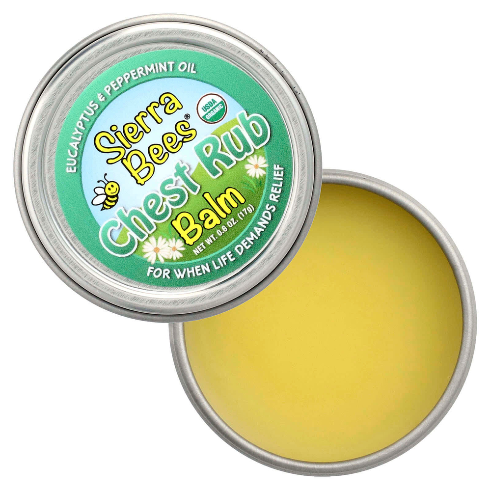 Sierra Bees, Бальзам для втирания в грудь, эвкалипт и перечная мята, 17 г (0,6 унции)