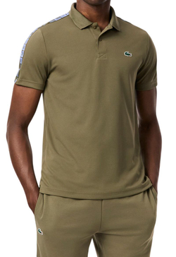 Мужское теннисное поло Lacoste Ultra Dry Branded Stripe Tennis Shirt - khaki green