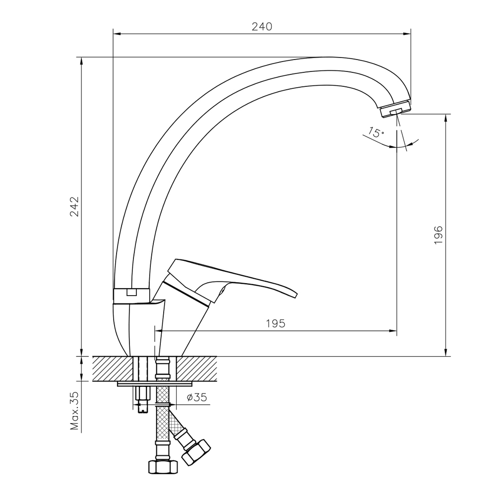 Смеситель DECOROOM DR21021 одноручный для кухни с высоким повортным изливом