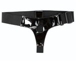Чёрные лаковые трусики для страпона (Размер: S-M) (Цвет: черный)
