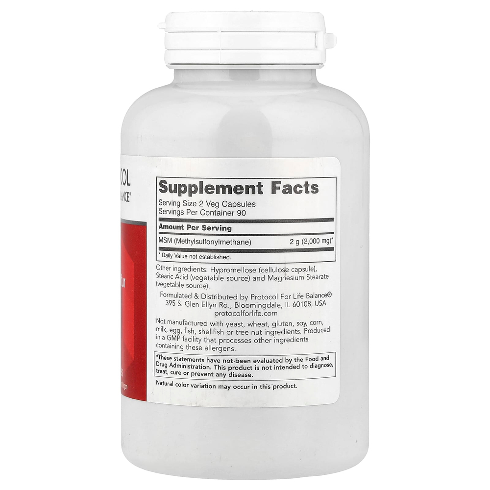 Protocol for Life Balance, МСМ, 1000 мг, 180 растительных капсул